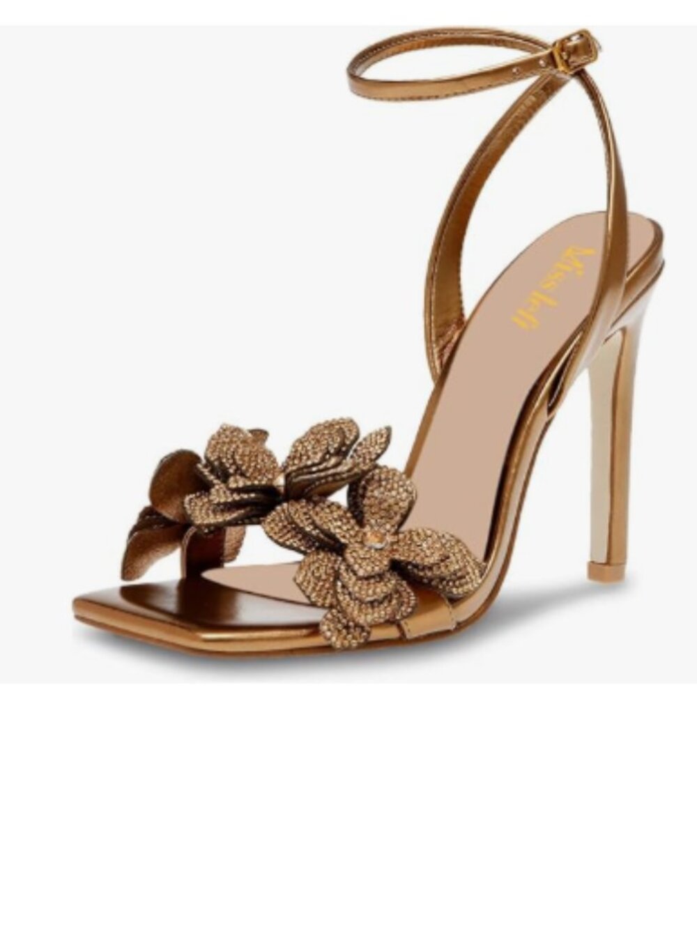 miss left Gold Rhinestones Stiletto Heel Sandals Buckle Flower Embellished Shoes